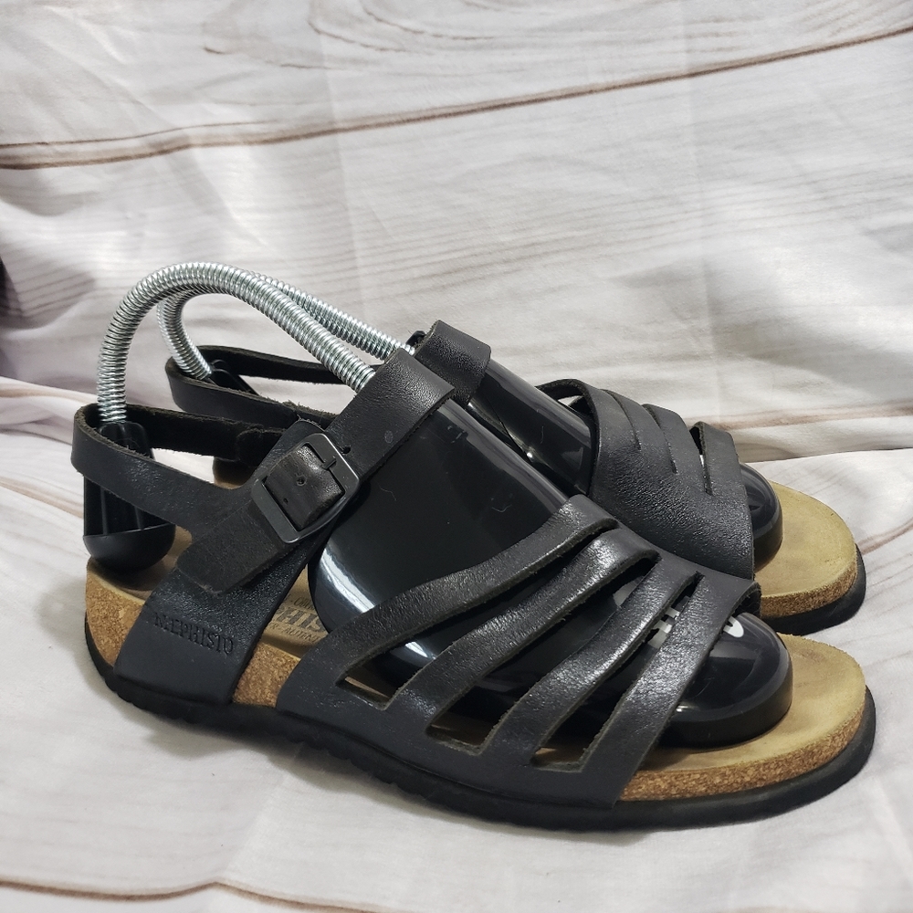 Mephisto Black Leather Strappy Sandals Shoes Womens Size 39 US 9 Open Toe & Heel